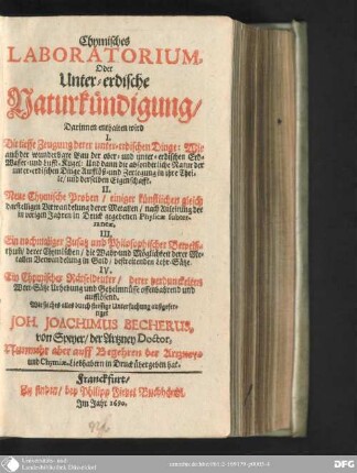 Chymisches Laboratorium, oder unter-erdische Naturkündigung