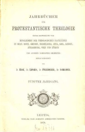 Jahrbücher für protestantische Theologie. 5, 5. 1879