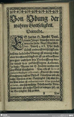 Von Ubung der wahren Gottseligkeit. Vorrede