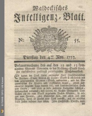 No. 55. Dienstag den 4ten Nov. 1777