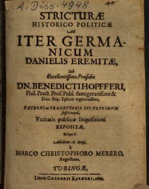 Stricturae Historico Politicae Ad Iter Germanicum Danielis Eremitae