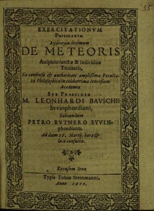 Exercitationum physicarum De meteoris