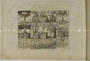 Faltbrief mit 9 Text/Bildfeldern zum 200. Jahrestag der Augsburger Konfession (1. Rückseite unten)