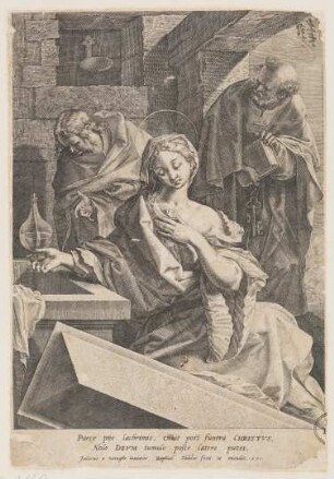 Die Heilige Maria Magdalena, der Heilige Johannes und der Heilige Petrus am leeren Grab Christi