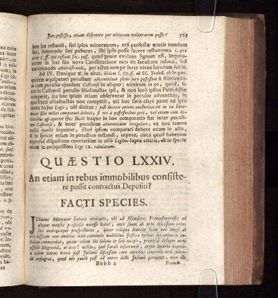 Quæstio LXXIV. An etiam in rebus immobilibus consistere possit contractus Depositi