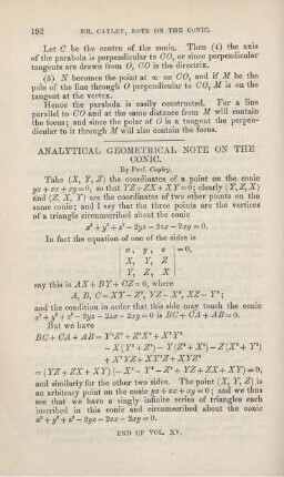 Analytical geometrical note on the conic.