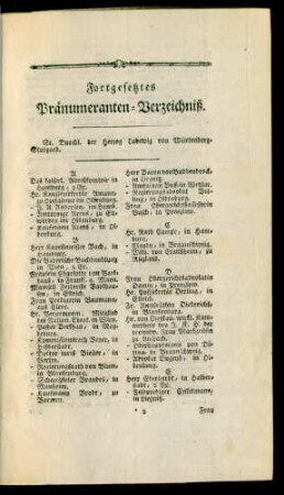 Fortgesetztes Pränumeranten-Verzeichniß