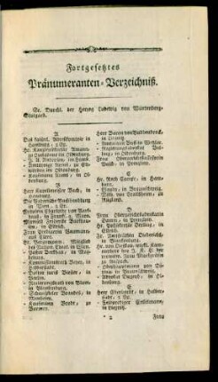 Fortgesetztes Pränumeranten-Verzeichniß