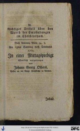 XI. Richtiges Urtheil über den Werth der Empfindungen im Christenthum.