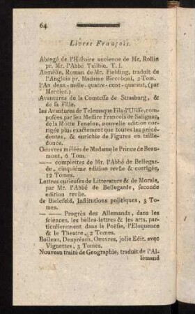 64-72, Livres François. Libri Italiani. English Books.