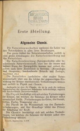 Repetitorium der Chemie : Mit besonderer Berücksichtigung der für die Medizin wichtigen Verbindungen sowie des "Arzneibuches für das Deutsche Reich" namentlich zum Gebrauche für Mediziner und Pharmazeuten bearbeitet von Carl Arnold