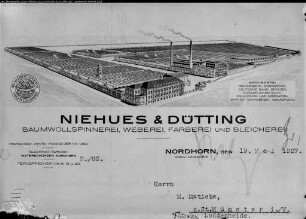 Nordhorn, Niehues & Dütting, Briefkopf m. Werksansicht