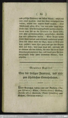 Neuntes Kapitel. Von der hiesigen Feuerung, und einigen schädlichen Gewohnheiten