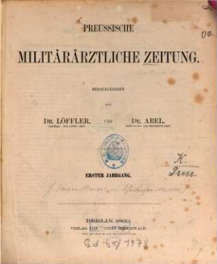 Preussische militärärztliche Zeitung, 1. 1860