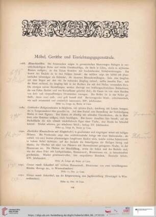 Möbel, Geräthe und Einrichtungsgegenstände (Nr. 1088 - 1201)