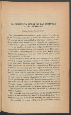 La influencia moral de las lecturas y del biógrafo