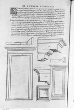 Regole generali di architettura di Sabastiano Serlio bolognese sopra le cinque maniere degli edifici, ... (4. Buch), Folio L verso: Korinthische Ordnung, Tür, Details