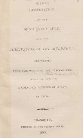 Dissertation on the silk-manufacture, and the cultivation of the mulberry