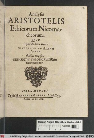 Analysis Aristotelis Ethicorum Nicomacheorum