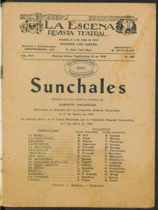 Sunchales : sainete en tres cuadros