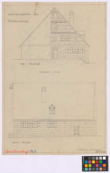 Krottenbach (Nürnberg): Bauernhaus. Haupthaus
                                 (Ost-Giebel-Ansicht, Nord-Seiten-Ansicht)