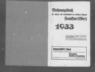 Wohnungsbuch der Haupt- und Handelsstadt der mittleren Ostmark Frankfurt (Oder) 1933