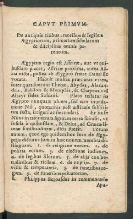 Caput Primum. De antiquis ritibus, moribus & legibus Aegyptiorum ...