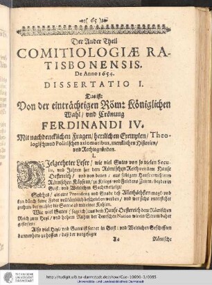 Der Ander Theil: Cosmitiologiae Ratisbonensis de Anno 1654.