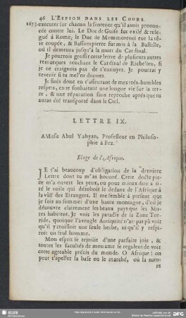Lettre IX. A Musu Abul Yahyan, Professeur en Philosophie à Fez