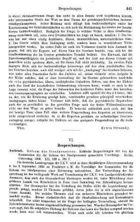 441-442, Aschrott, Reform des Strafprozesses. Kritische Besprechungen der von der Kommission für die Reform des Strafprozesses gemachten Vorschläge, 1906