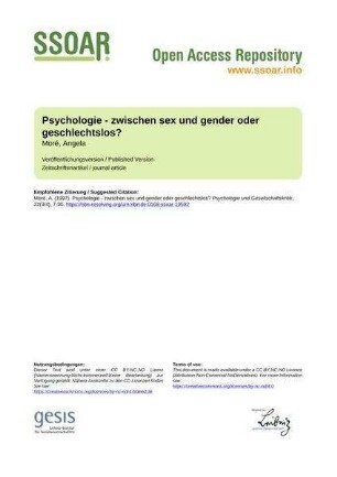 Psychologie - zwischen sex und gender oder geschlechtslos?