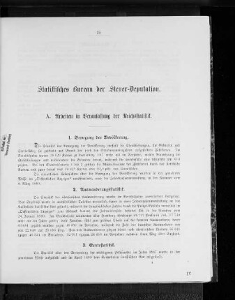 Statistisches Bureau der Steuer-Deputation.