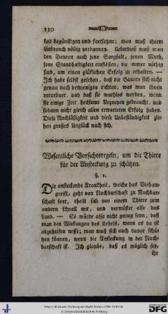 Wesentliche Vorsichtsregeln, um die Thiere für der Ansteckung zu schützen.