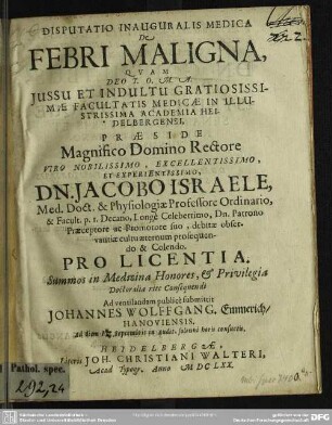 Disputatio Inauguralis De Febri Maligna