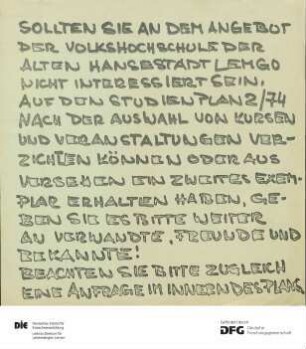 Beilage zum Programm 2. Semester 1974