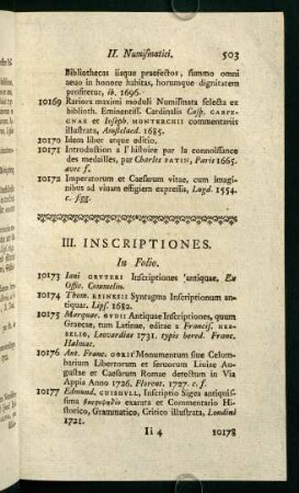 III. Inscriptiones