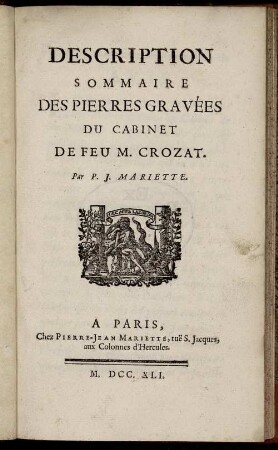Description Sommaire Des Pierres Gravées Du Cabinet De Feu M. Crozat