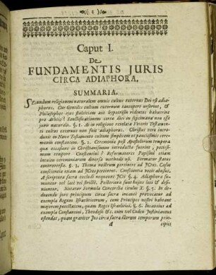 Caput I. De Fundamentis Juris Circa Adiaphora.