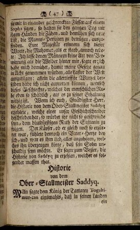 Historie von dem Ober-Stallmeister Saddyq.