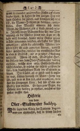 Historie von dem Ober-Stallmeister Saddyq.
