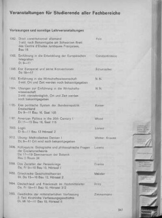 Vorlesungen und sonstige Lehrveranstaltungen