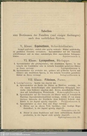 Tabellen zum Bestimmen der Familien (und einiger Gattungen) nach dem natürlichen System