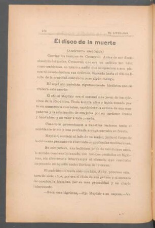 El disco de la muerte : (Anécdota histórica)