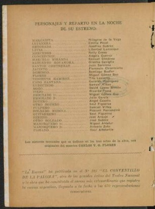 Personajes y reparto en la noche de su estreno