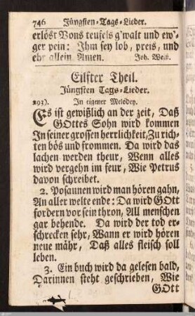Eilfter Theil. Jüngsten Tags-Lieder.