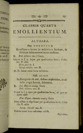 Classis quarta Emollientium.