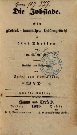 Die Jobsiade : ein grotesk-komisches Heldengedicht in 3 Theilen, 1
