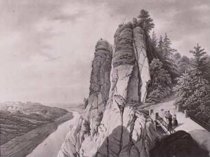 Rathen (Kreis Pirna), Bastei, Blick ins Elbtal stromabwärts
