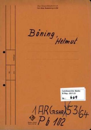 Personenheft Helmut Böning (*17.05.1912), Polizeiobersekretär