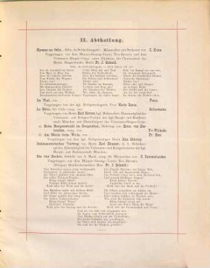 Fest-Programm zur Fahnenweihe des Veteranen-Sängercorps am Montag, den 2. Februar 1885 in Kils Colosseum zu München